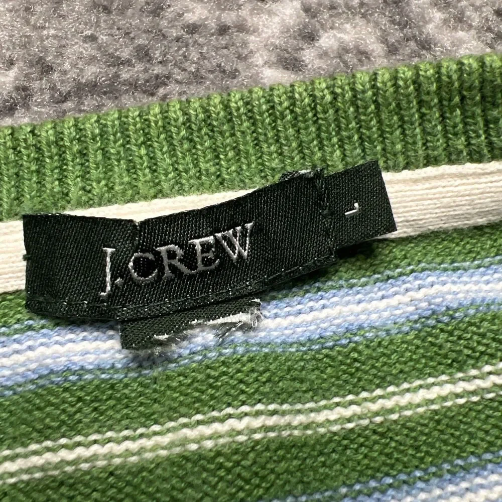 J Crew Vintage Mens Pullover Sweater Large Green Stripe Crew  Academia Preppy